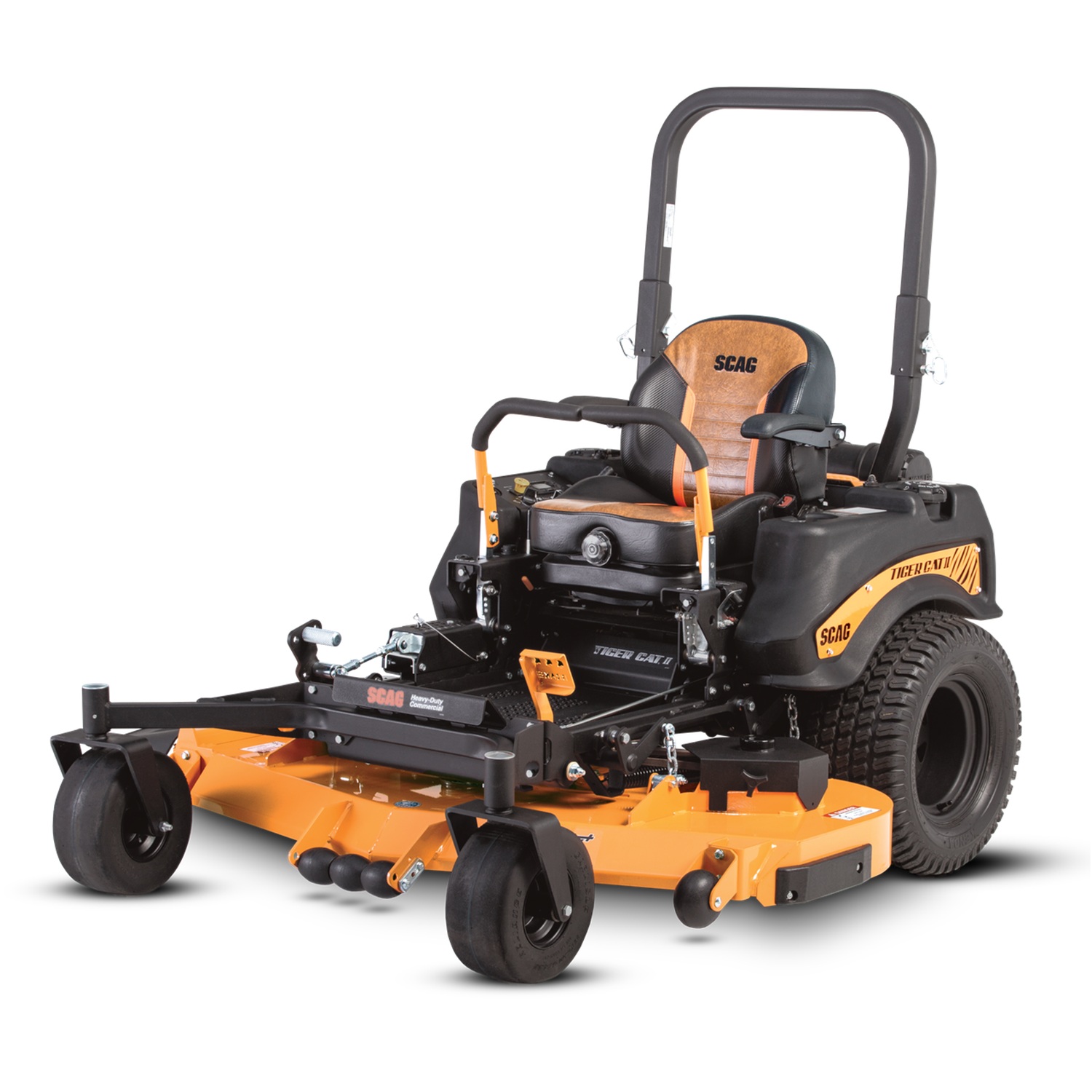 Orange Scag Tiger Cat II commercial zero-turn mower on a white background
